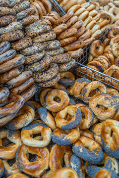 Freshly baked traditional Montreal style sesame bagels