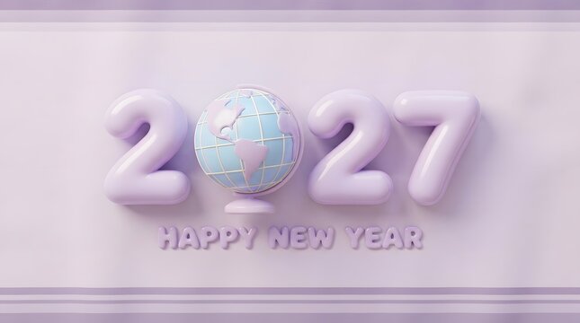 Three dimensional rendering of the year 2027 with a glowing blue globe