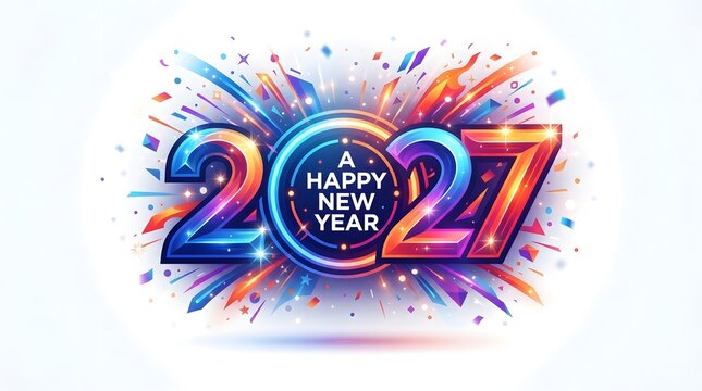 Colorful abstract explosion design celebrating a happy new year two thousand twenty seven