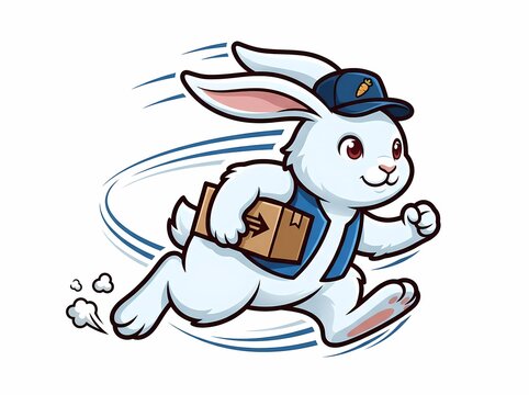 Cartoon Delivery Rabbit Mascot Running Fast.
