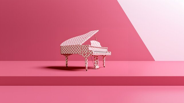 Polka dot grand piano on a pink background, stylish and unique