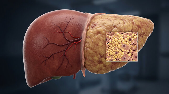 Human Liver Anatomy Showing Fatty Disease Progression Realistic Medical Visualization