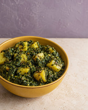Indian Saag Aloo Spinach and Potato Curry with Aromatic Spices