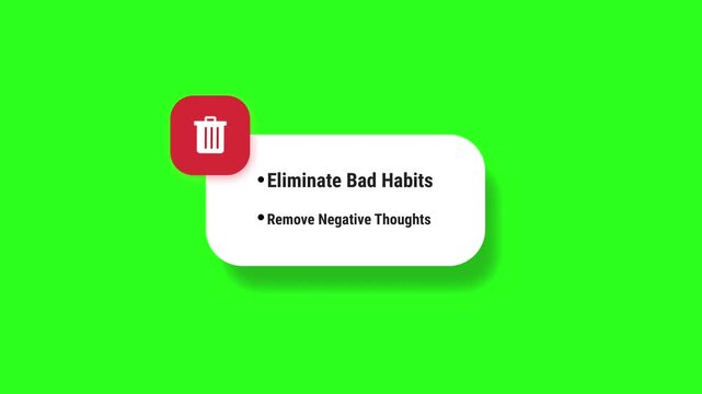 Animated trash icon lower third text box on a green screen background. Ideal for video editing, clear cache notifications, delete item pop-ups, list removal options, and motion graphic overlays. Easil