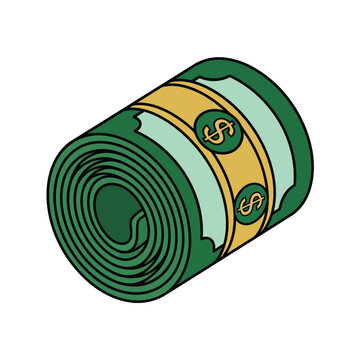 Rolled up money with dollar signs