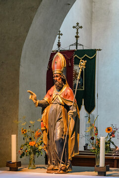 Polychrome Bishop Saint Statue in Reichenau Abbey