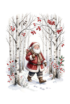 Santa Walking in Birch Forest Vignette.svg