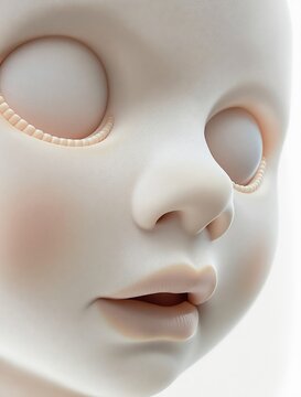Close up view of a doll face with smooth skin and empty eye sockets toy portrait creepy doll porcelain head vintage toy close