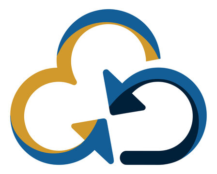 Cloud Computing Logo with Arrows: A modern and sleek logo representing cloud computing, featuring two intertwined clouds with directional arrows indicating data flow and synchronization.