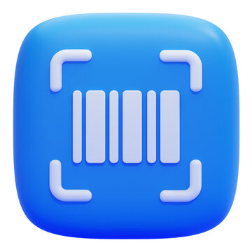 3D Barcode Scanner Icon with Blue Rounded Square Button for Mobile App User Interface and Digital Shopping Technology