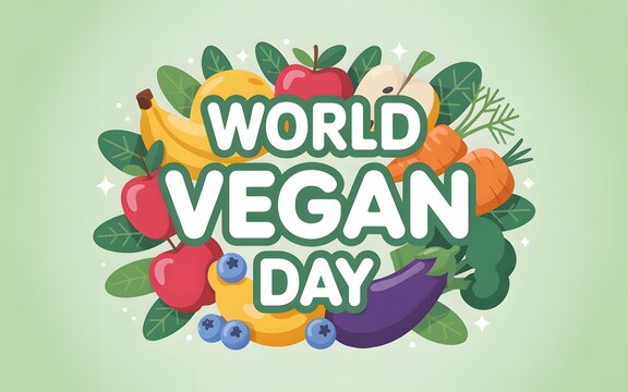 Vegan day with fresh fruits and vegetables on a light green background, texture food