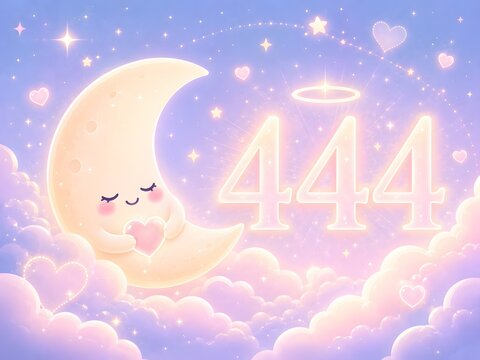 Dreamy pastel moon with glowing 444