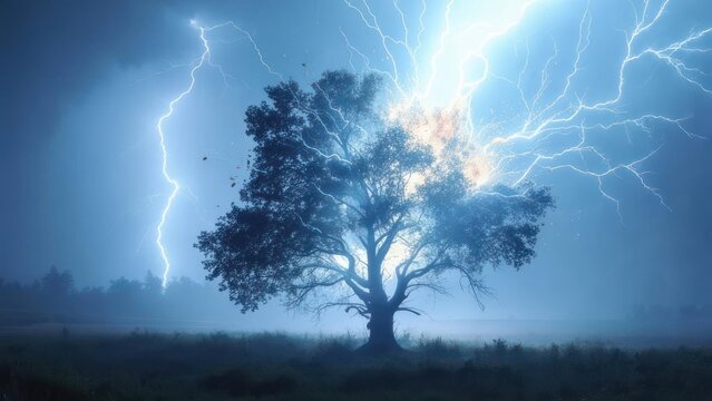 Majestic tree amidst a storm