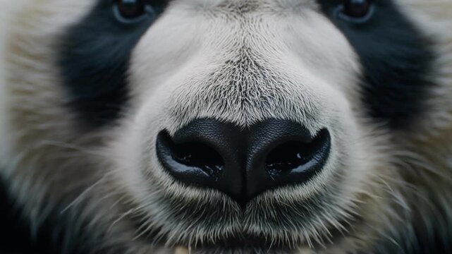 Extreme Macro Close-up of Wet Black Nose and Fur Texture of a Giant Panda, Cinematic Wildlife Portrait in 1080p