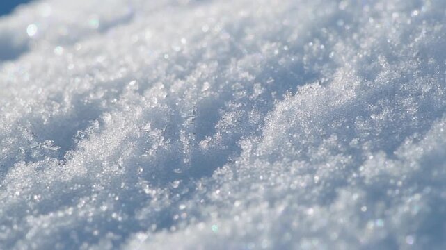 Macro Shot Focusing on Intricate Texture of Fresh Cold Snow on Slopes of Mount Fuji in Winter Sunlight