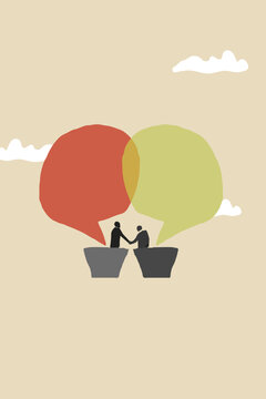 Business negotiation, deal making or acquisition, merger vector concept. Two men shaking hands. Minimal design. Eps10 illustration