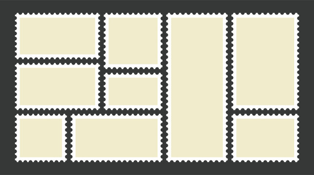 Blank post stamp. Postage frame form, vintage empty postcard stamp frame with perforated border, post stamps collection.eps10 vector illustrator 