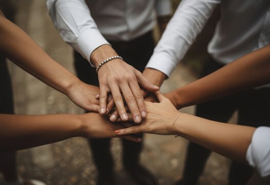 Diverse people joining hands for unity and cooperation