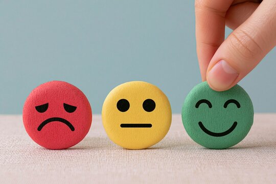 Feedback and customer satisfaction survey with a happy smiley face rating choice