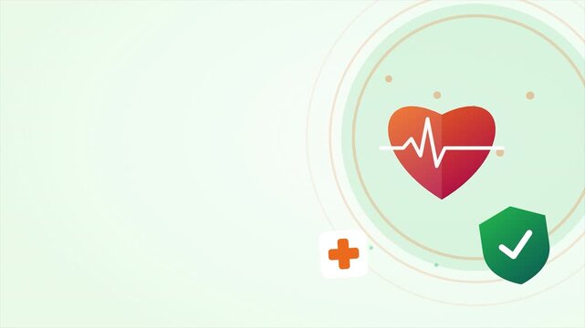 Medical insurance motion graphic with orange cross warm gradient heart and safety shield