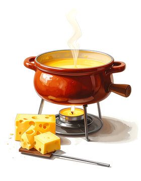 Swiss cheese fondue pot