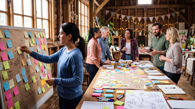 Corporate team workshop during an offsite
