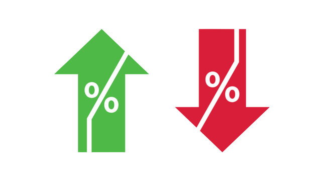 Percentage increase and decrease arrows vector illustration showing finance trends with percentage increase decrease business statistic analysis comparison commerce investment reduction