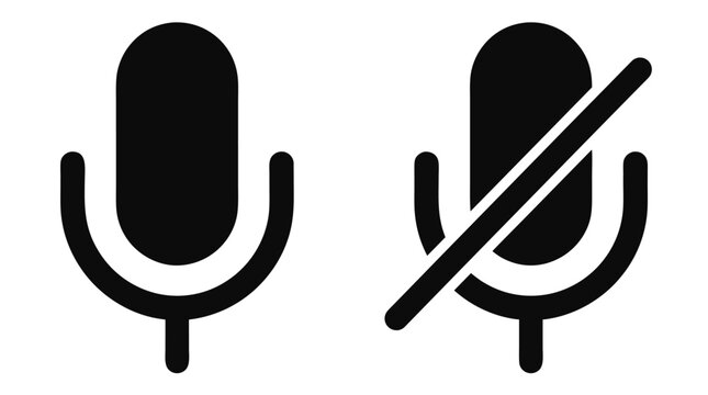 Microphone mute and unmute audio icon vector set illustration with mic vector audio silence sound off voice recording podcast sign unmute symbol microphone broadcast communication disabled