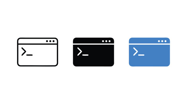 Terminal window command prompt code interface icons in outline solid and color vector styles with terminal icon developer tool programming interface software icon console sign tech vector