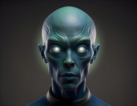 Portrait of a Futuristic Extraterrestrial Alien with Glowing Eyes