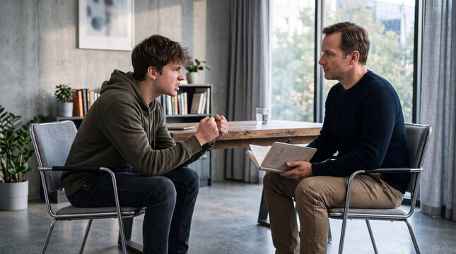 Psychologist De-escalating an Angry Teen