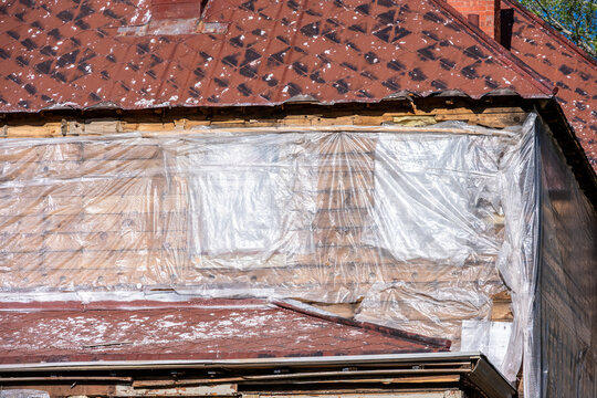 Closeup detail restoration construction of historic buildings of old Fort Yellowstone, park administrative headquarters at Mammoth Hot Springs, summer vacation exploring Yellowstone National Park
