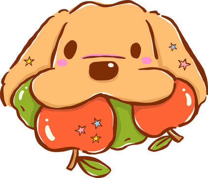 Cute Back to School Dog Golden Retriever Holding Apples in Mouth Cartoon Hand Drawn