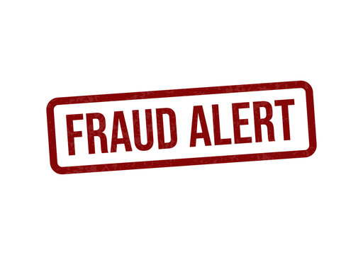 Red fraud alert warning stamp with bold text isolated on transparent background