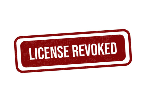 Red license revoked warning badge with white text isolated on transparent background