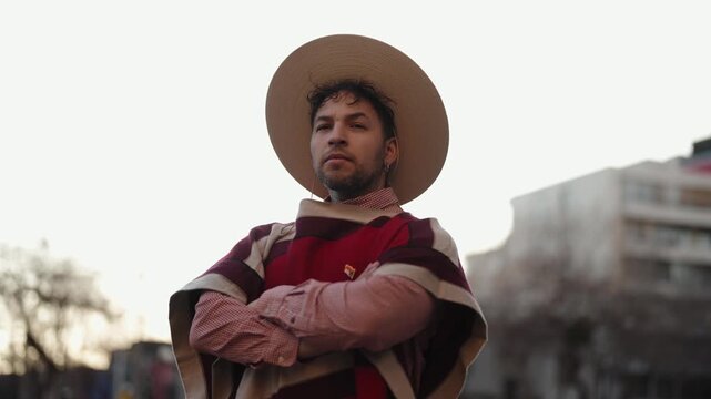 Chilean Huaso Dancing Cueca During Fiestas Patrias National Independence Celebration in Chile