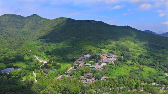 erial view of Shaolin Temple Pagoda Forest, ancient stone stupas tombs of eminent monks in Henan China。Chinese civilization，Chinese philosophy，