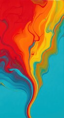 Fototapeta premium Vibrant swirls of fiery red, bright orange, and golden yellow blend seamlessly with cool turquoise strokes in this modern abstract art piece, backdrop, vibrant, liquid