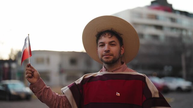Chilean Huaso Dancing Cueca During Fiestas Patrias National Independence Celebration in Chile