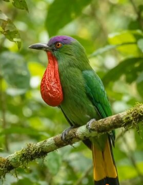Stunning Green Frigatebird with a Vibrant Red Throat Pouch