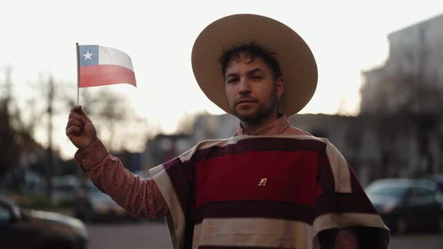 Chilean Huaso Dancing Cueca During Fiestas Patrias National Independence Celebration in Chile