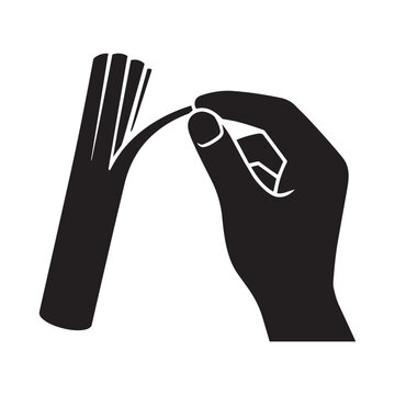 Hand peeling cinnamon bark silhouette icon vector illustration
