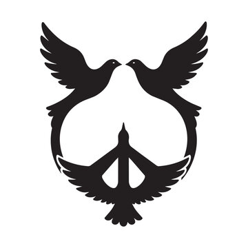 Peace sign symbol formed by flying doves silhouette vector illustration