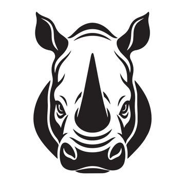 Black and white rhinoceros head mascot vector illustration isolated on white background