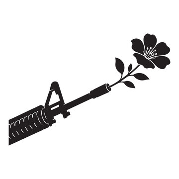 Anti war peace concept vector illustration of flower in rifle gun barrel