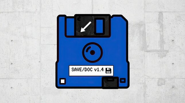Retro floppy disk with save icon, representing data storage and technology