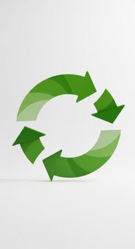3D rendering of two green curved arrows forming a circular loop on a white background. Detailed illustration of recycling, process flow, and environmental sustainability symbols.