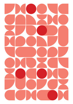 Bauhaus vector pattern. simple modern pattern. bauhaus pattern on Salmon color with Red Circle. poster with bauhaus pattern. White background