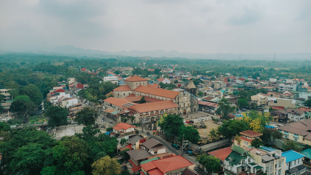 Aerial view of historic Tayabas Basilica and town proper in Quezon Province, Philippines