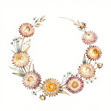 Dried strawflower and statice wreath, elegant botanical wreath